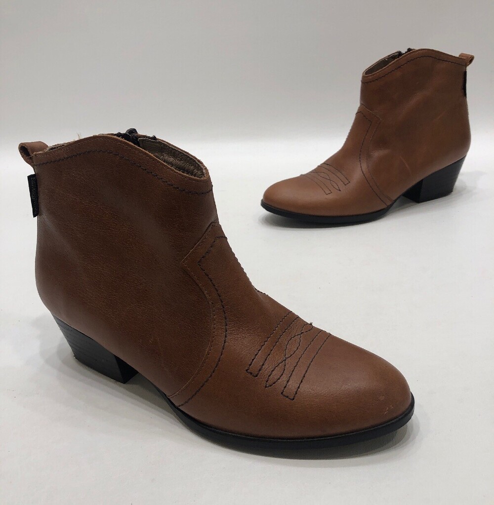 Russell Bromley London Womens Ankle Booties Side Zip Brown Leather Size 38